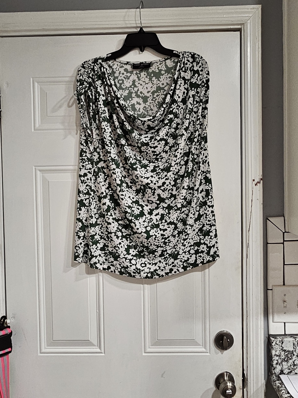 Lane Bryant Green and White Floral Print Top